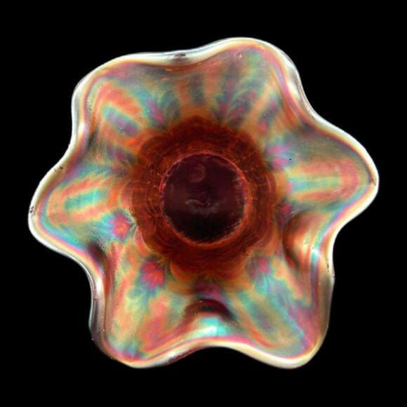 Fenton April Showers Carnival Glass Vase Ruffled Rim 6"H x5 3/4"W x 3 1/2" Base - Picture 2 of 8